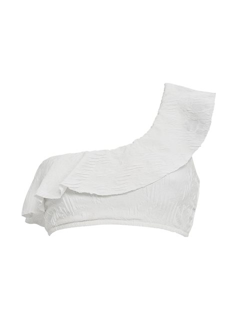 Hermione Whisper White Top  One Shoulder Frill
