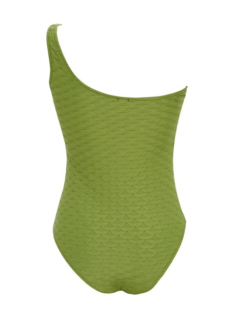 Olivia Green Textured One Shoulder Onepiece Swimsuit